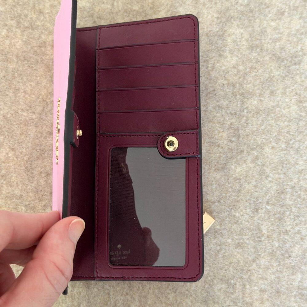 Kate Spade Pink/Purple Leather Wallet Zip Around Saffiano Long Wallet - Picture 3 of 7
